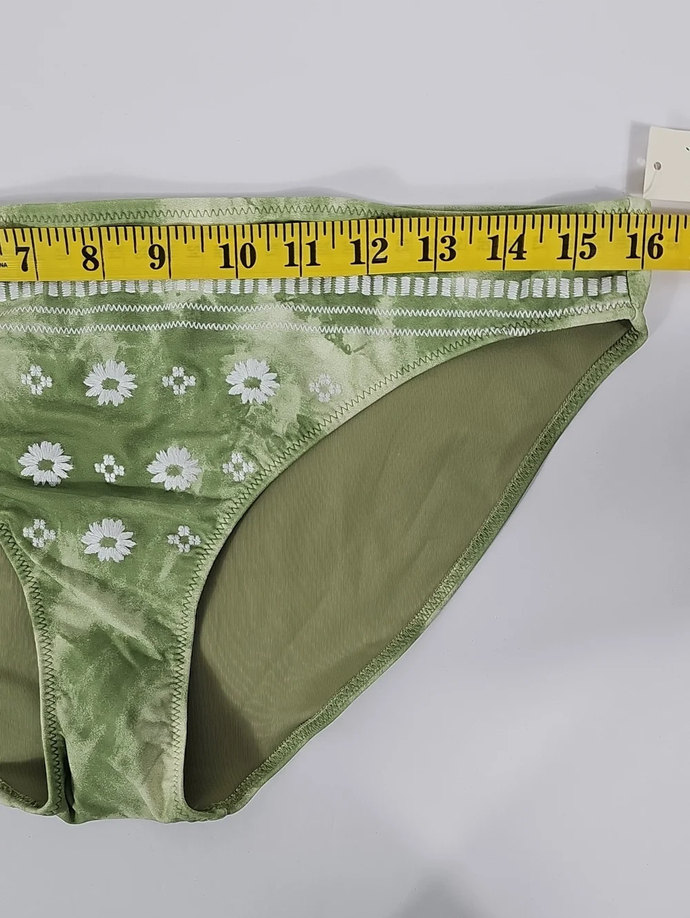 NWT Aerie Green Tie Dye Daisy Embroidered Bikini Bottom Size L Swim Boho Earthy